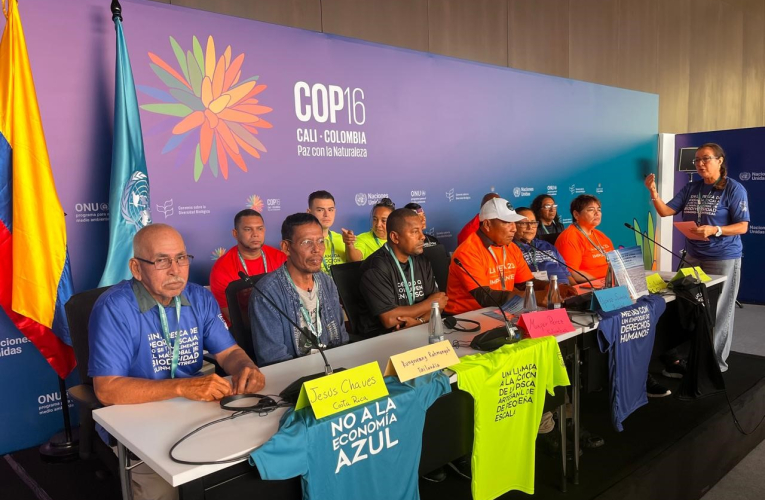 Conferencia de prensa del grupo de pueblos pescadores en acción en la COP16 de Biodiversidad en Cali, Colombia